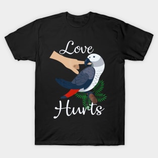 Love Hurts African Grey Parrot Biting Funny T-Shirt